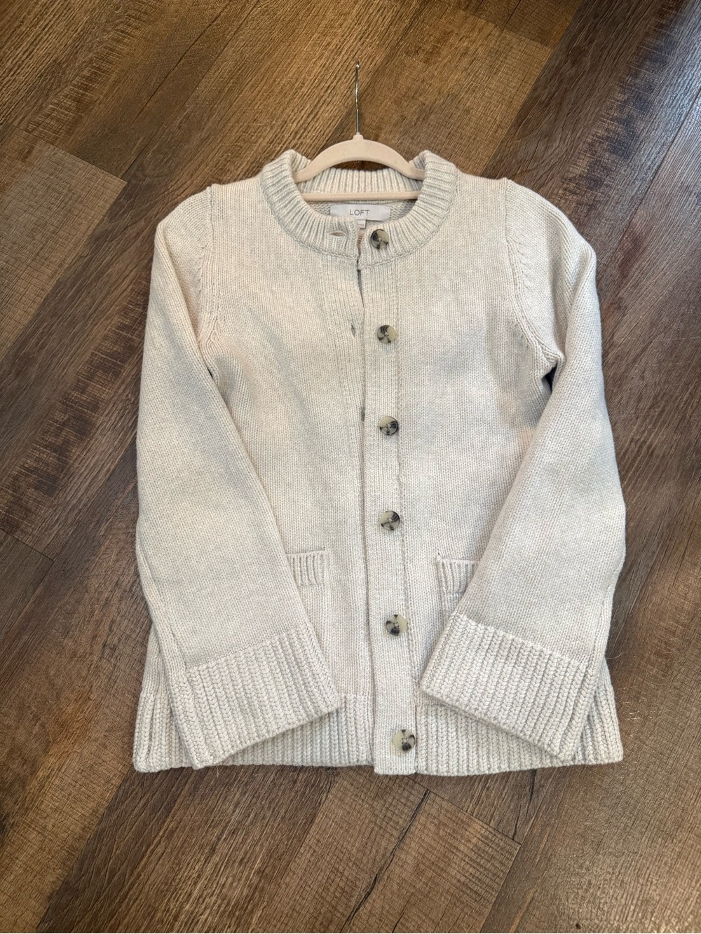 LOFT Cream Knit Button-Front Cardigan Jacket